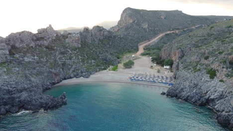 Aerial-panoramic-view-of-the-famous-rocky-beach-Chalkos-in-Kythera