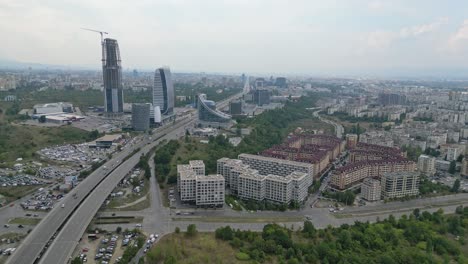 Sofia-Highway-and-Skyline-of-Capital-City-of-Bulgaria---Aerial-4k