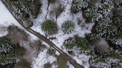 4K-Luftaufnahme-Einer-Wunderschönen-Winterwaldlandschaft