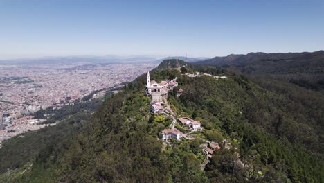 Aerial-View-of-Monserrate-Hill-and-Shrine,-Bogotá-Colombia