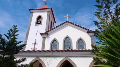 Scenic-exterior-view-of-Church-of-Saint-Anthony-of-Motael,-oldest-Roman-Catholic-church-in-Timor-Leste,-in-the-capital-city-of-East-Timor,-Southeast-Asia