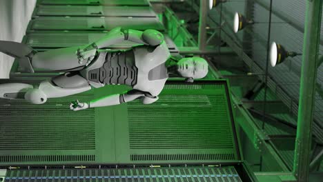 Cyborg-Humanoid-Im-Server-Internet-Hightech-Raum,-Konzept-Der-Geburt,-Künstliche-Intelligenz-übernimmt-In-3D-Rendering-Animation-Cybersicherheit