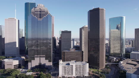 Downtown-Houston-Cityscape-Skyline,-Texas-USA,-Drone-Aerial-View