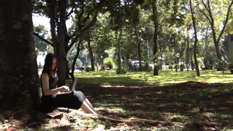 Despite-the-relaxing-location-and-warm-sunlight-young-woman-focused-on-work