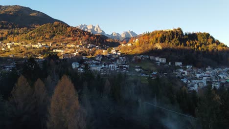 Aeria-view-of-the-sunset-in-a-magic-town-near-Dolomite