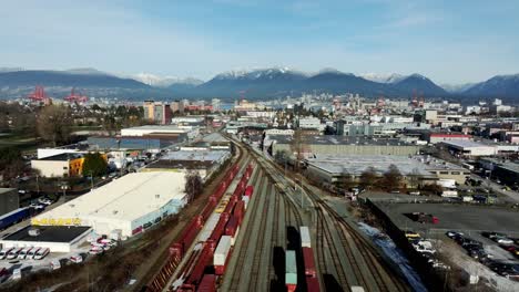 Freight-Trains-On-Railroads-In-Vancouver,-British-Columbia,-Canada