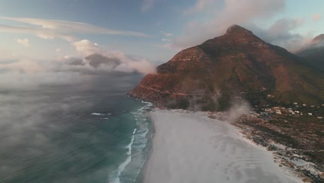 Sunset-Beach-In-Noordhoek,-Cape-Town-In-South-Africa---Aerial-Drone-Shot