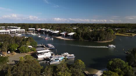Water-taxi-leaves-Couran-Cove-marina-at-South-Stradbroke-Island-suburb-of-the-Gold-Coast-Queensland-Australia