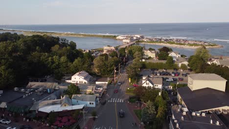 Aerial-of-Ogunquit-Maine-USA-resort-beach-town-with-stunning-ocean-beach-travel-holiday-vacation-destination-in-united-states-Atlantic-coastline