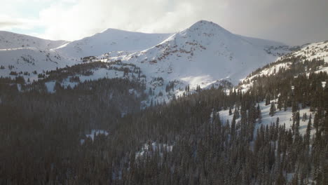 Avalanche-terrain-Berthoud-Pass-Winter-Park-scenic-landscape-view-aerial-drone-backcountry-ski-snowboard-Berthod-Jones-afternoon-Colorado-Rocky-Mountains-peaks-forest-forward-pan-up-reveal-motion