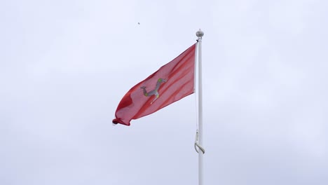 Isle-of-Man-Flag-Waving-on-Pole,-Slow-Motion