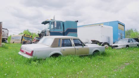 Old-muscle-car-from-the-1980s-sitting-in-a-field-rusting-away