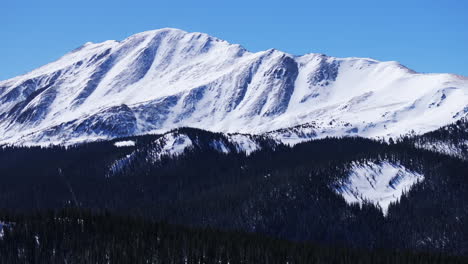 Winter-snowy-Boreas-Mountain-Breckenridge-Colorado-aerial-drone-Boreas-Hoosier-Pass-Blue-River-Mt-Lincoln-clear-blue-sky-morning-Rocky-Mountains-backcountry-ski-snowmobile-landscape-upward-motion