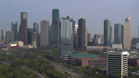 Establishing-drone-shot-of-the-downtown-Houston-area