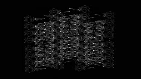 Simulationsanimation-Eines-Partiellen-Neuronalen-Netzwerks-Eines-Großen-Sprachmodells-Für-Künstliche-Intelligenz,-Nahtlose-Schleife-Auf-Schwarzem-Hintergrund