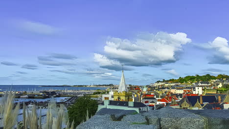 Time-lapse-of-beautiful-Channel-Islands-harbor-landscape-featuring-Church-and-houses