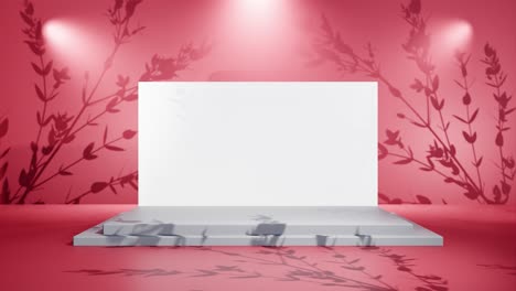 White-screen-stage-mockup-with-lights-and-red-background,-3D-render