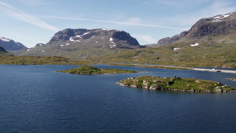 Aerial-view-pushing-in-over-a-series-of-small-islands-in-a-Fjord-in-Norway