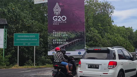G20-Indonesia-Summit-Billboard-by-Road-in-Denpasar,-Bali-Island