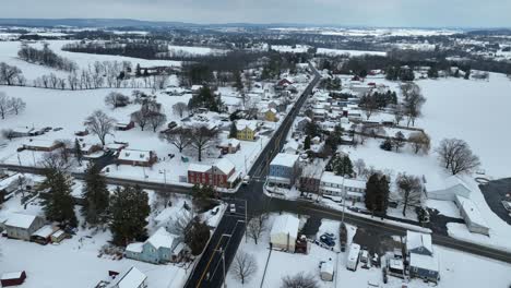 Junction-of-small-american-town-in-winter-snow