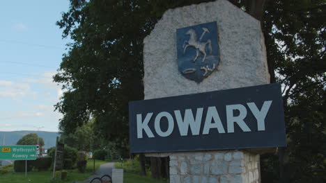 Welcome-sign-entering-the-small-town-of-Kowary,-Poland