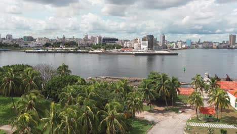 Panorama-De-La-Capital-De-La-Habana-Con-El-Malecón-Y-La-Bahía-De-La-Habana,-Toma-Panorámica