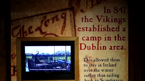 Exhibit-on-Viking-history-of-arriving-in-Dublin-at-Dublinia-Museum,-Ireland