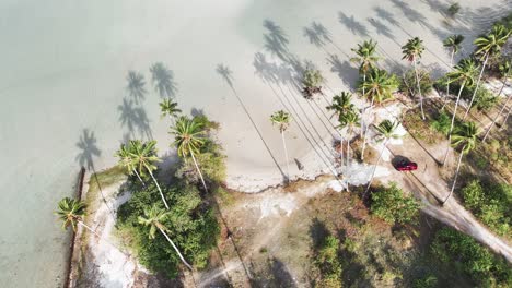 Luftaufnahmen-Von-Einem-Weißen-Sandstrand-Mit-Palmen-Auf-Ko-Samui,-Thailand