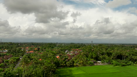 Rice-fields-and-luxury-houses-in-Bali,-Indonesia