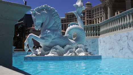 Las-Vegas-USA,-Hippocampi-Sculpture,-Horse-Fish-Mythical-Creature-in-Front-of-Venetian-Hotel-and-Casino,-Close-Up