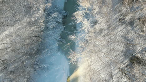 snowfall-over-frozen-stream-running-through-the-forest