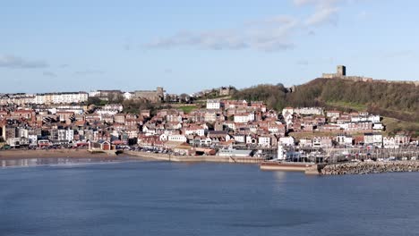 Aerial-footage-of-Scarborough-harbour-in-North-Yorkshire