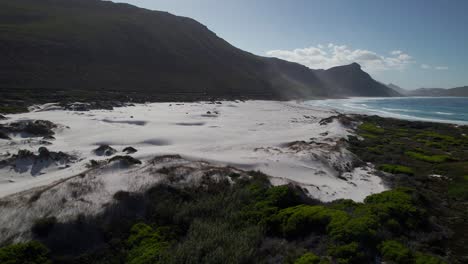 Sand-Dune-Shore-Of-Witsand-Beach-Near-Scarborough-And-Misty-Cliffs-In-Cape-Town,-South-Africa