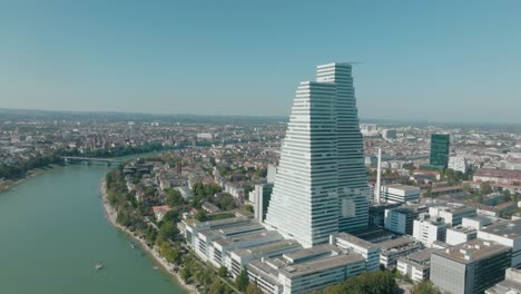 Aerial-flying-towards-kleinbasel-towards-the-Roche-towers