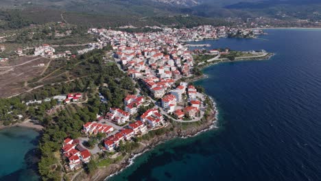 Panoramic-view-of-the-seaside-town-of-New-Marmaras-in-Sithonia-Chalkidiki-Greece