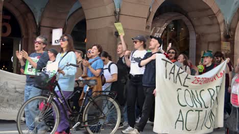 Demonstranten-Beim-Klimademonstrationsmarsch-In-Schweden,-Statische-Seitenansicht