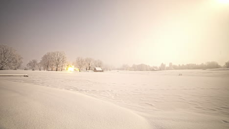 Countryside-home-and-starry-sky-in-winter-season,-time-lapse-view