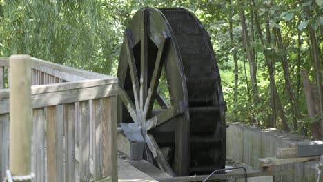 old-wooden-watermill-turn-in-water-power-rural-static-tripod-shot