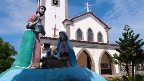 Church-of-Saint-Anthony-of-Motael-with-Statue-of-nativity-scene-with-Mary,-Joseph-and-Baby-Jesus-in-the-capital-city-of-East-Timor,-Southeast-Asia