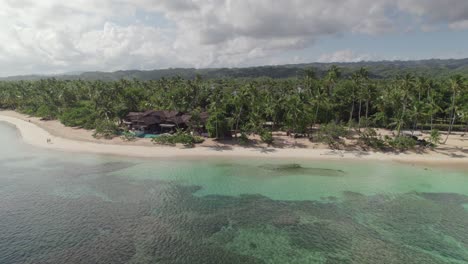 Aerial-Shot-over-Tropical-Beach-Bar-Restaurant-in-Las-Terrenas,-Dominican-Republic