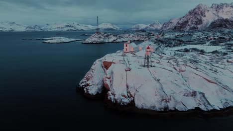 Aerial-view-of-Lofoten-Islands-beautiful-landscape-during-winter