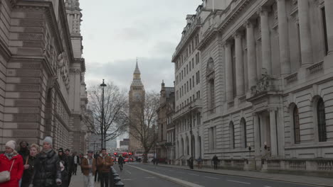 City-of-Westminster-with-Big-Ben-in-background-in-London,-England-on-a-cloudy-day