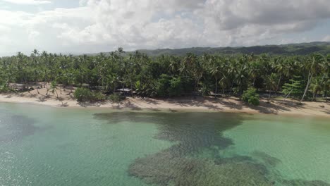 Aerial-Slide-of-Tropical-Coastline-Beaches,-Las-Terrenas,-Dominican-Republic