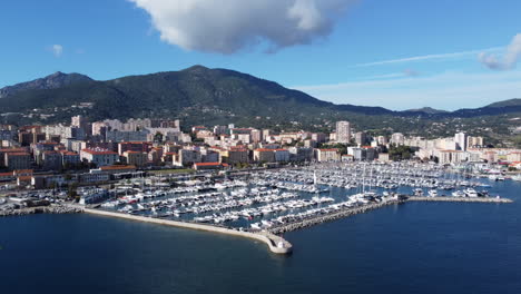 Aerial-View-Of-Port-Tino-Rossi-Marina-In-Ajaccio,-Barreira,-France