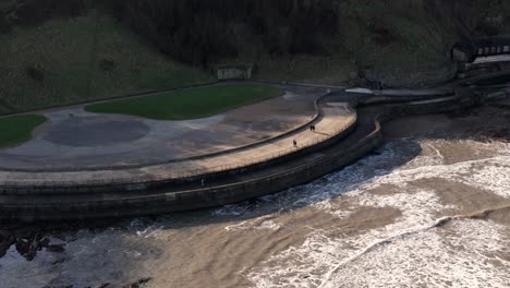 aerial-shot-of-sea-defence-Scarborough-in-the-UK