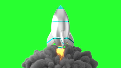 Starten-Einer-Rakete-Mit-Rauch--Und-Feuersimulation,-Grüner-Bildschirm,-4K-Transparenter-Hintergrund