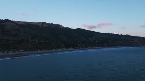 Colorful-sky-view-from-an-aerial-drone-over-Stinson-beach,-California-at-sunset
