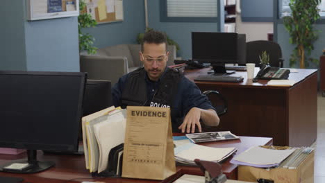 zoom-in-to-police-officer-doing-paperwork-at-his-desk