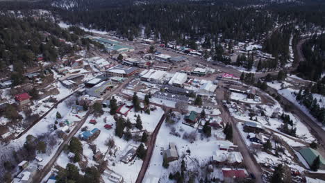 Aerial-drone-shot-of-Cloudcroft,-New-Mexico-wide-angle-view