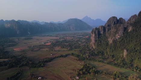 Scenic-Laos-valley,-Vang-Vien-countryside-during-dry-season
